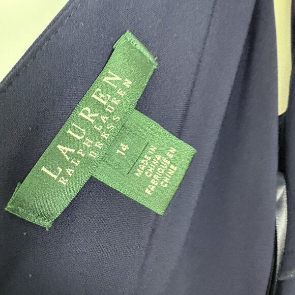 Lauren Ralph Lauren Yoko Dress Womens SZ 14 Fit Flare Midi Sleeveless Navy Blue‎ - Picture 12 of 16